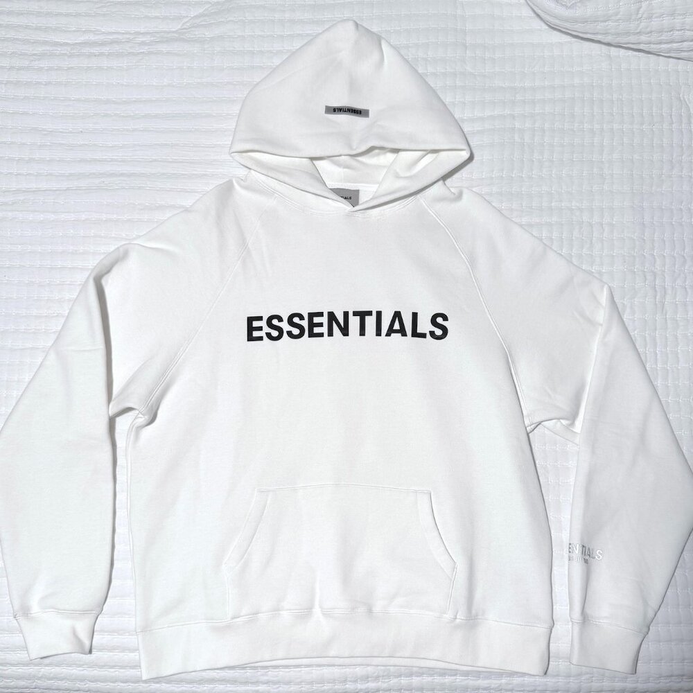 FEAR OF GOD ESSENTIALS 3D Silicon Applique Pullover Hoodie White L